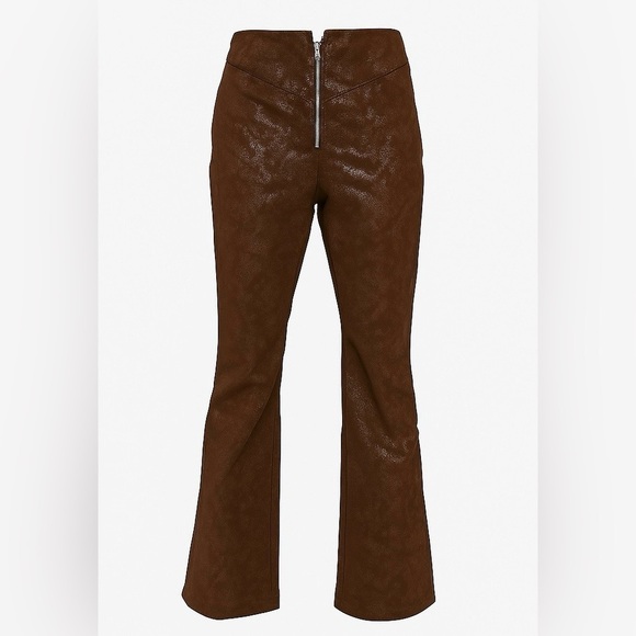 Zemeta Pants - Brown High Waist Shiny Flare Pants